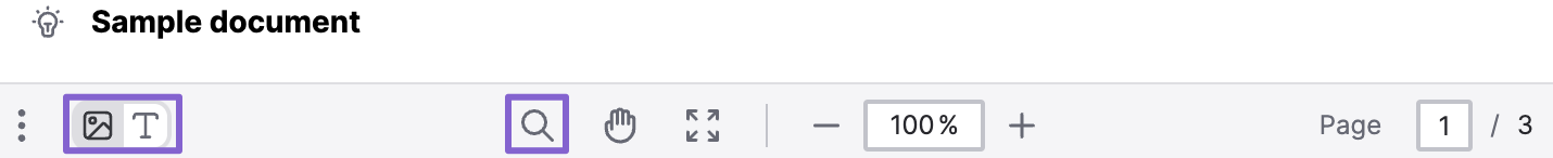 Document preview toolbar with the search magnifying glass highlighted